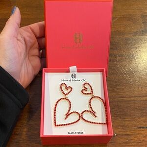 House of Harlow 1960 Red Heart Earrings with Glass Stones